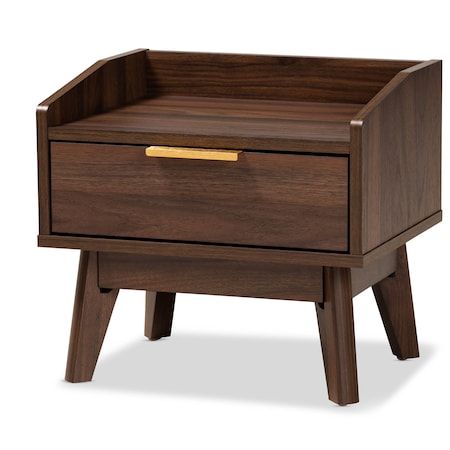 Baxton Studio Lena Mid-Century Walnut Brown Finished 1-Drawer Wood Nightstand 157-9537